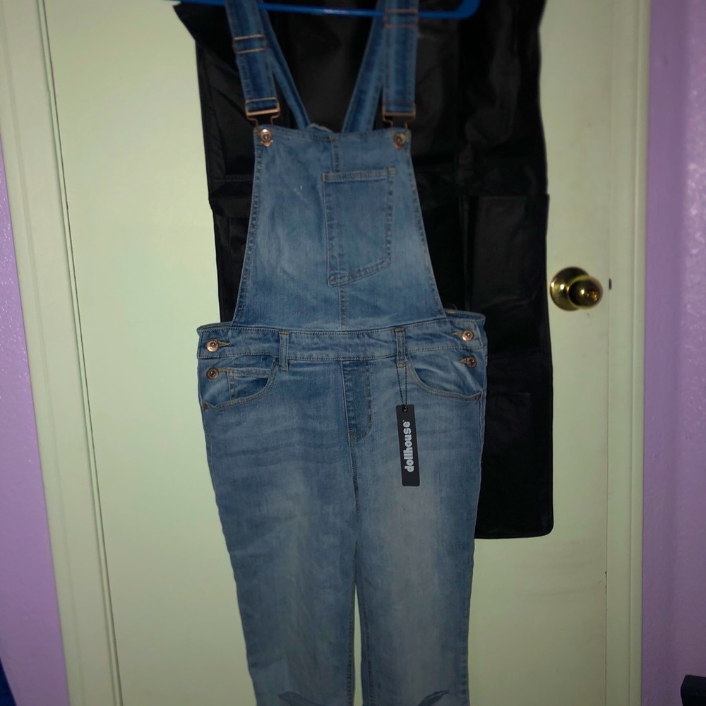 Juniors Dollhouse Lightwash Denim Overall Pants